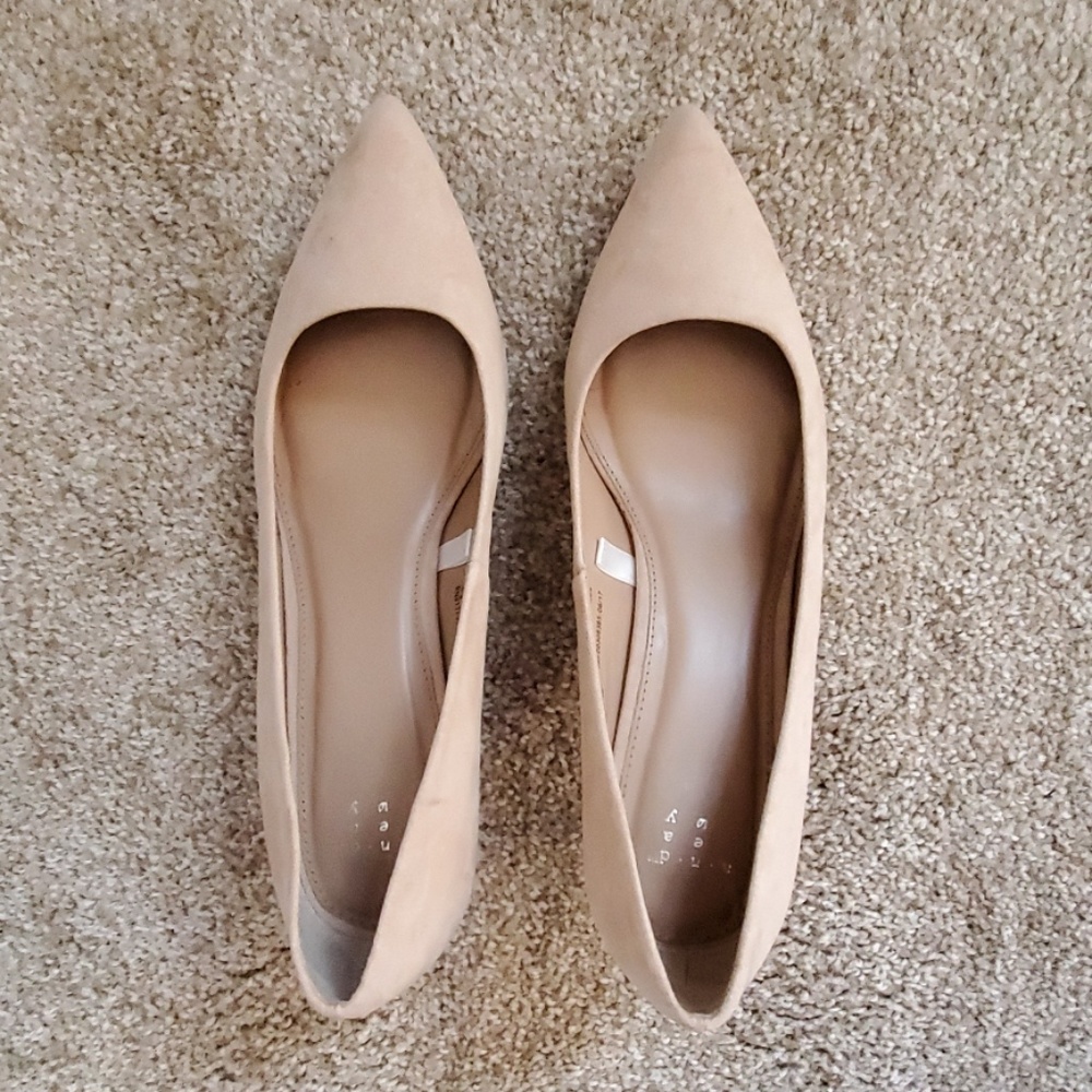 Faux Suede Nude Kitten Heels